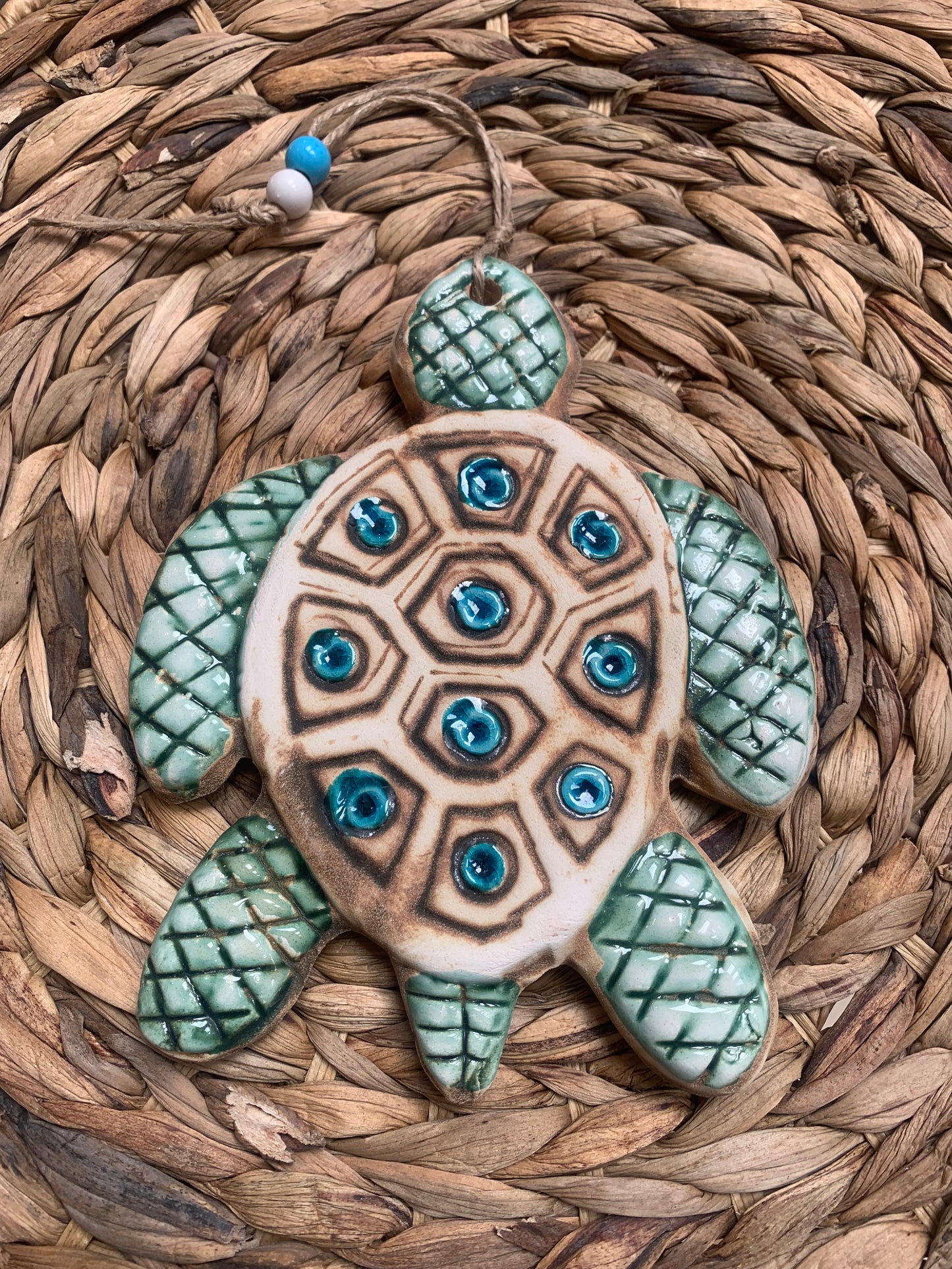 Handmade Ceramic Art Good Luck Charm Turtle Design